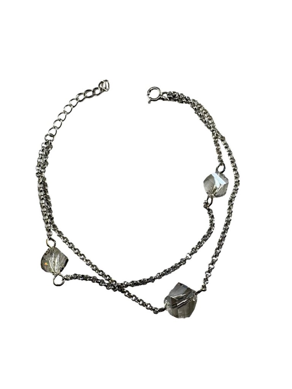 925 Sterling Silver Bracelet Multi Strand Layered Crystal Chain Adjustable 5.57g